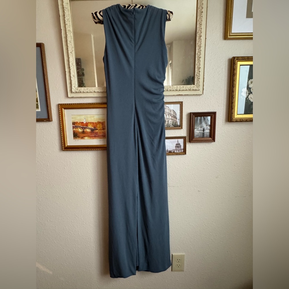 Zara Steel Blue Sleeveless Ruched Side Maxi Dress - Picture 2 of 4